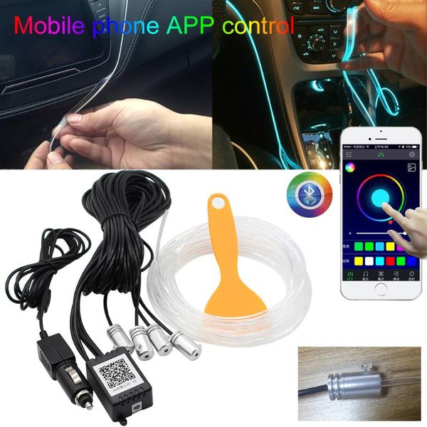 

rgb led strips ambient light app bluetooth control for car interior atmosphere light lamp 8 colors diy music 4m fiber optic band