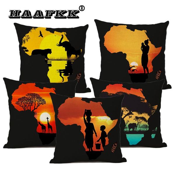 

african art cushion cover 45x45cm pillow beautiful african scenery and map living room sofa decoration pillow linen bedding