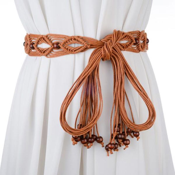 

new ladies belts fashion national style hollow tassel tie strap waist chain women's waistband dress accessories, Black;brown