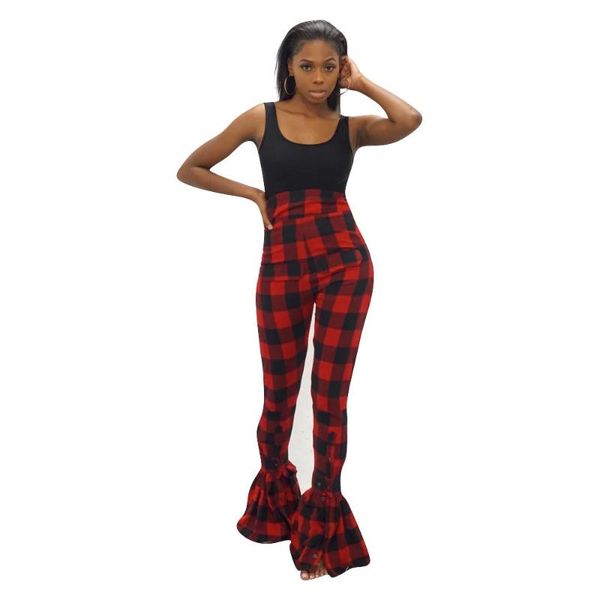 

women flare pants plaid slim pants, Black;white