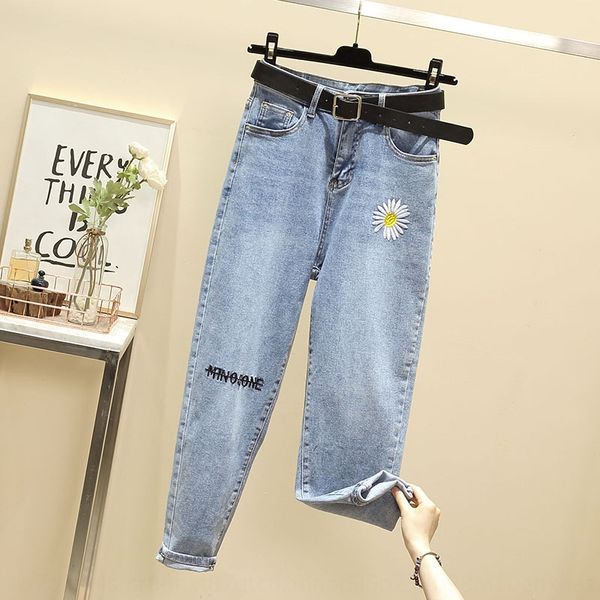 

rmo6h 2020 autumn jeans and turnip radish pants new daisy nine-point jeans women's large size fat mm loose straight wide leg dad radish, Blue