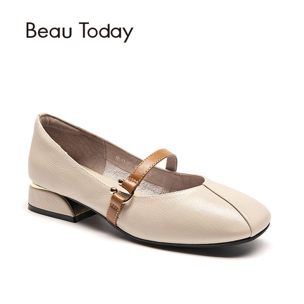 

beautoday women loafers genuine cow leather square toe spring autumn lady slip on marry janes shoes handmade 30062, Black
