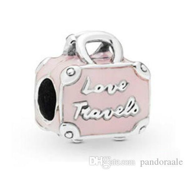 

new original 925 sterling silver beads pink travel bag charm fit women bracelet & necklace diy jewelry, Black