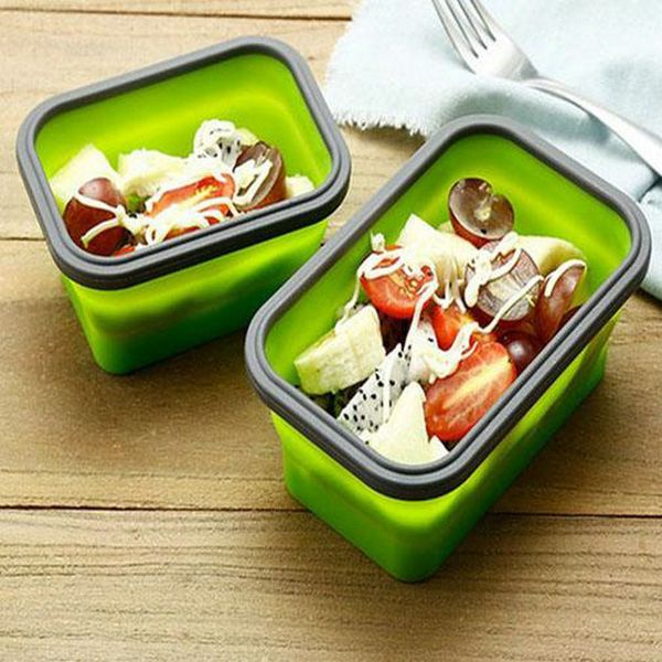 

2016 2020 foldable silicone lunch boxes with lids and spoon fork portable food storage containers student bento box for outdoor camping txtg