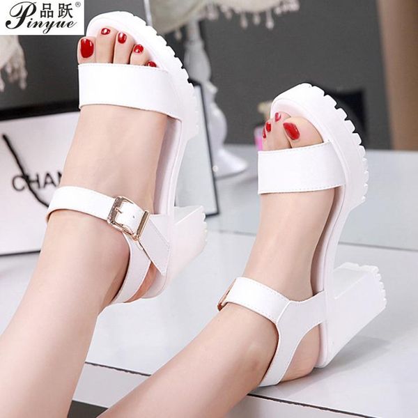 

large size 34-43 summer sandal shoes for women new arrival peep toe thick heels sandals platform, Black