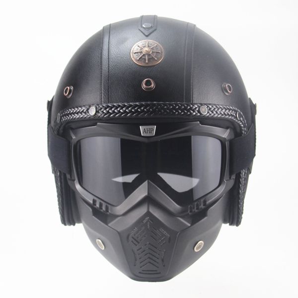 

e-commerce helmet manual personality retro protective helmet electric motorcycle 3 / 4 leather half turtle king