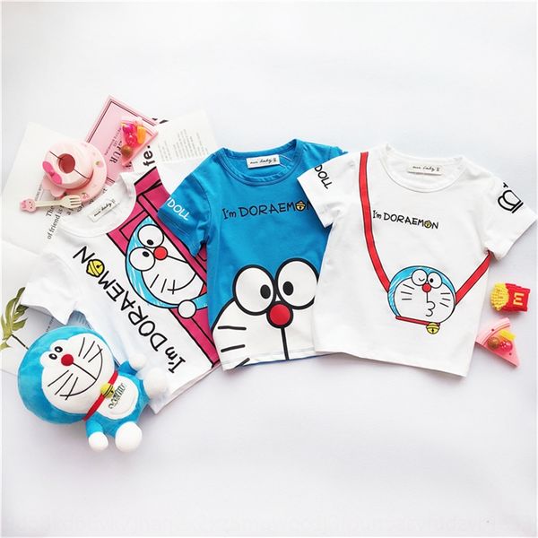 

2vbpb activity 2020 baby children boys and girls clothing doraemon ding-dang cat cartoon cotton short-sleeved t-shirt children's t-shir, Blue