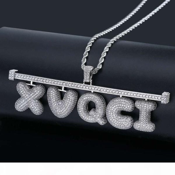 

hip hop custom name combination bubble letter pendant necklace micro cubic zirconia gold silver color letters pendant necklace for men women