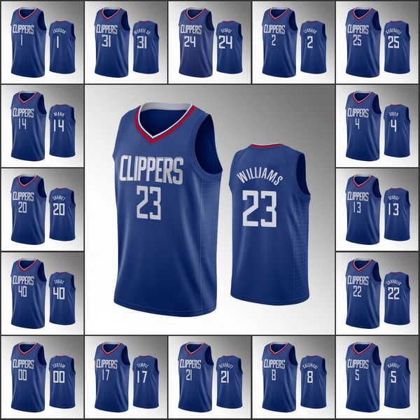 

los angeles clippers men kawhi leonard paul george lou williams montrezl harrell 2020 icon nba blue custom jersey, Black