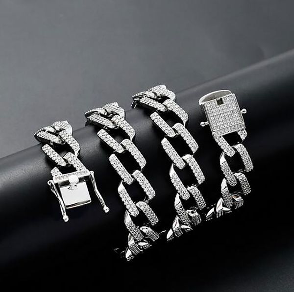 

14mm hip hop iced diamond prong cuban necklace 2 row cz cuban choker chain jewelry 16inch-24inch cuban chain, Silver