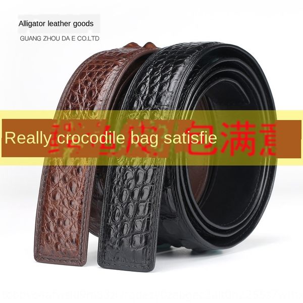 

thailand crocodile leather bone skin without stitching plate buckle smooth buckle men's genuine leather belt headless belt body, Black;brown