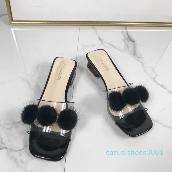 

slides women slippers 2020 summer style mid-heel sandals for women c01, Black