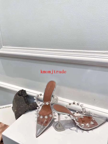 

real ps amina muaddi julia 95mm patent spike sandals fashion julia embellished pvc mules new shoes, Black