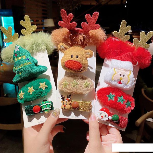 

girl christmas set hair clip hairpin candy santa claus deer tree barrette accessories xmas gift baby girl women, Slivery;white