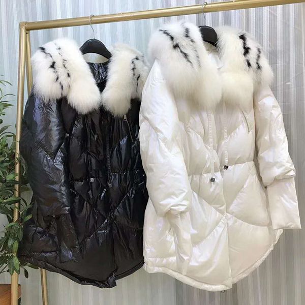 

collar love type oversized 2020 women coat winter down jacket parka real fur outerwear female plus size light clothes, Black