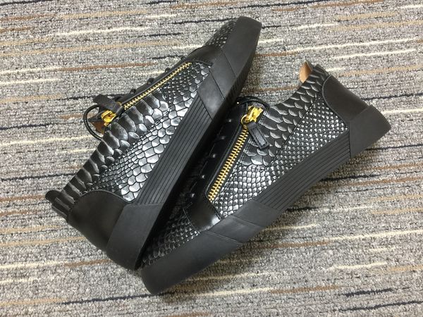 

италия супер бренды мужские low top sneaker рыбья чешуя кожа двойные молнии flats шнуровке спортивные кроссовки, черный подлинная кожа разме, Black