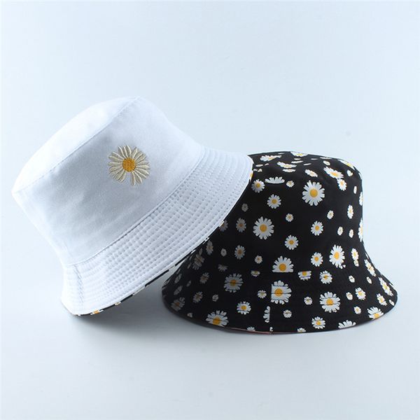 

sweet daisies bucket hat women outdoor sun hats reversible femme floral panama hat for lady girl fisherman hats, Blue;gray