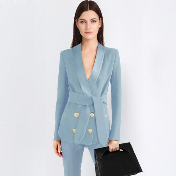 

women's two piece pants 2 blue pant suits formal ladies office uniform designs women elegant business work wear jacket with trousers se, White
