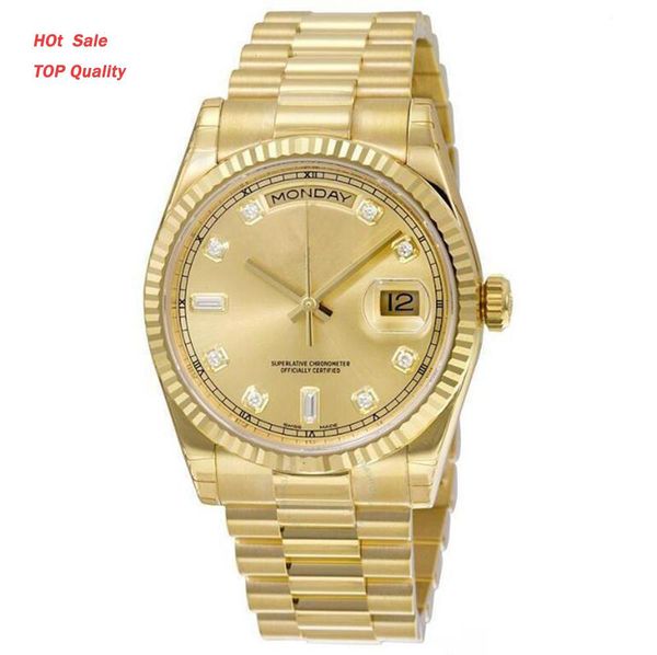 

2020 new 12 types day date 41mm black dial automatic glide smooth second hand gold watch scratch resistant sapphire crystal, Slivery;brown