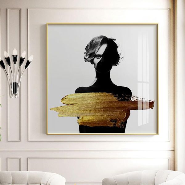 

fashion art figures canvas paintings wall art golden poster decorative paintings for living room home decor (no frame)