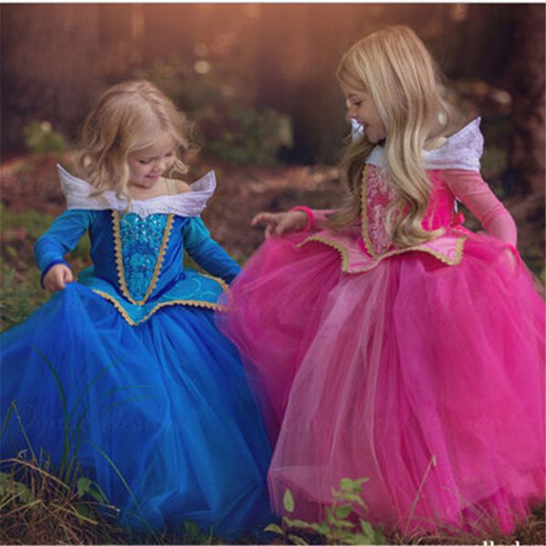 

princess aurora role-play clothes sleeping beauty dress for child kids party cartoon gown fantasia infantil girls long dresses, Red;yellow