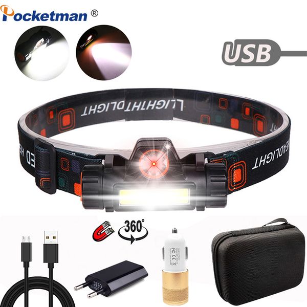 

headlamps 5000lm headlamp portable bright most powerful led usb rechargeable xpe+cob built-in battery waterproof head torch lamp