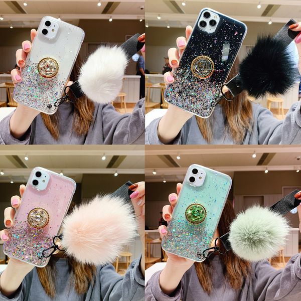 

soft bling phone case for samsung galaxy s20 plus s10 s9 s8 note 10 a6 a8 plus 2018 with fashion hairball hand rope