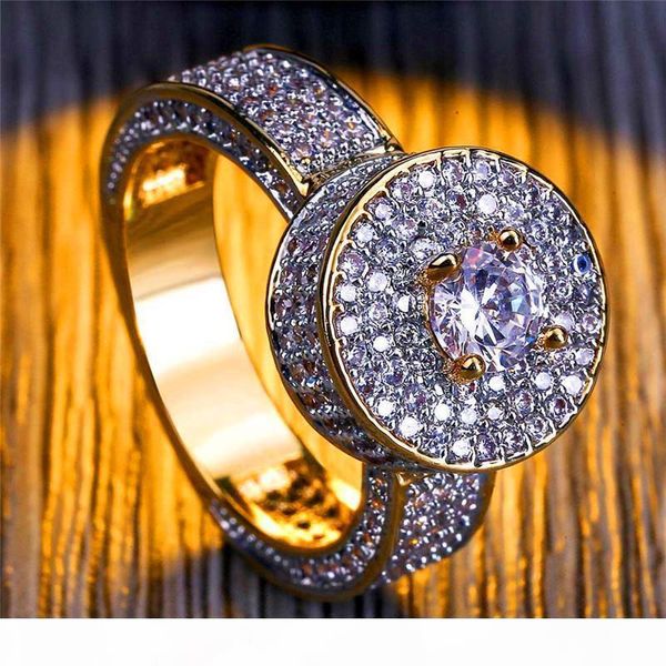 

hiphop циркон кольца для mens полный алмазные hip hop кольцо 18k позолоченные ювелирные изделия luxury party аксессуары бесплатная доставка, Golden;silver