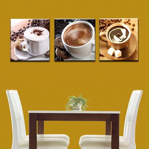 

unframed 3 panel food and cup of coffee tea modern canvas print painting wall art picture for kitchen room decoration artwork