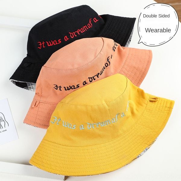 

oukaa children's thin letter embroidery fisherman's girl's sun korean fashion all-match boy's bucket bucket embroidered, Yellow