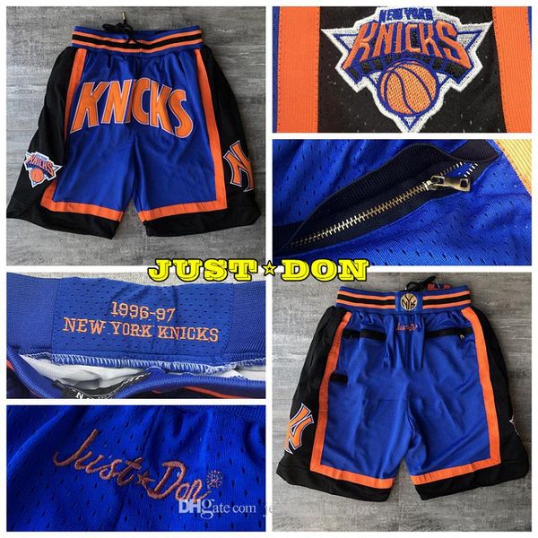 

mens just don pocket basketball shorts stitched 1996-97 blue pocket new york knicks shorts lining mesh sports pocket sweatpants 02, Black;red