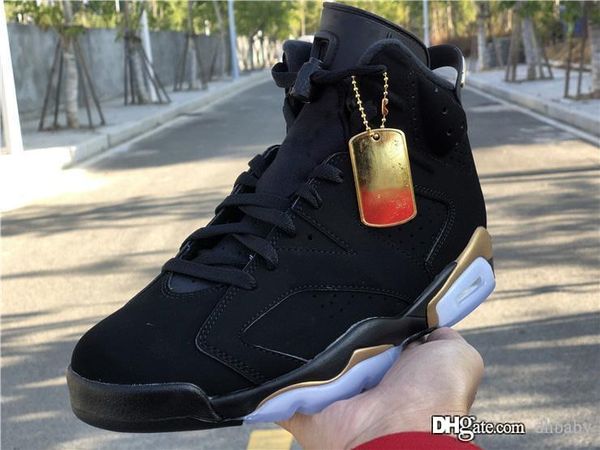 

release air authentic 6 dmp defining moment black man basketball shoes black nubuck upper metallic gold retro sports sneakers ct4954-007