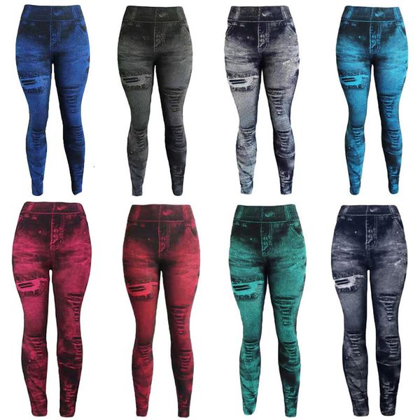 

summer thin pants jacquard knitted jean leggings women plus size slim imitation denim leggins casual seamless legging, Black