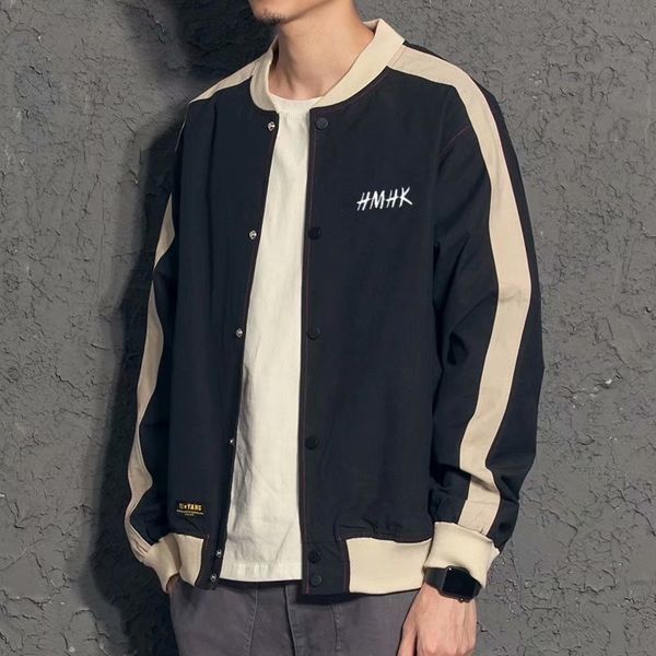 

color matching 2019 popular men's base ball jacket spring and autumn baseball uniform men's spring pilot jacket, Black;brown