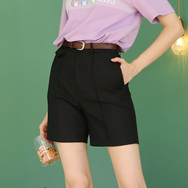 

high-waisted black five-cent slacks for women summer 2020 new, Black;white