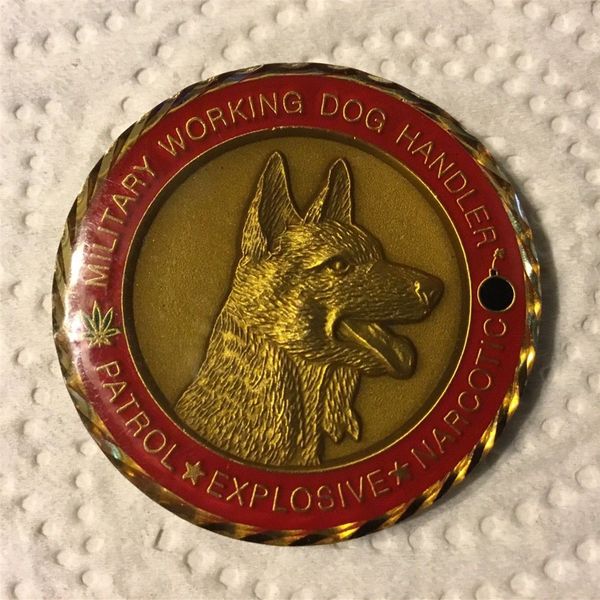 

working dog k9 handler military challenge coin / red