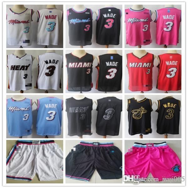 

mens miami heat 3 dwyane wade red white black blue pink basketball shorts basketball jerseys, Black;red
