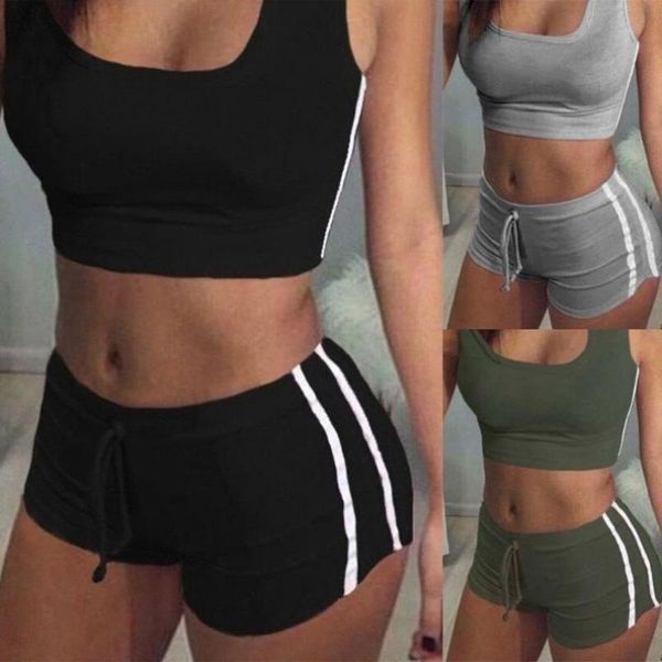 

2 шт женщины crop top и шорты костюм set workout sportwear, White