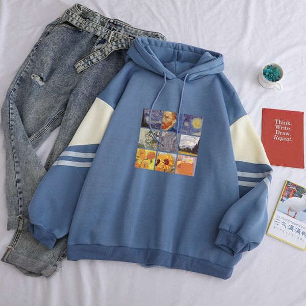 

women oil painting pullover thick loose women hoodies contrast color comfortable sweatshirt female for autumn winter 2020 for wholesale, Black
