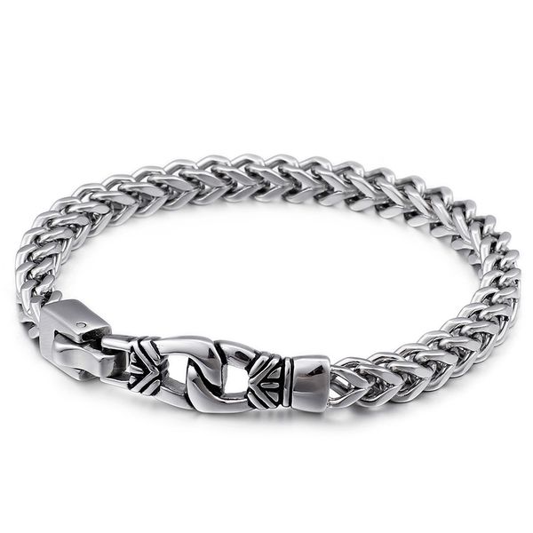 

punk silver square 316l stainless steel keel bracelet male biker bracelets bangles 6mm thick hand chain band jewelry, Black