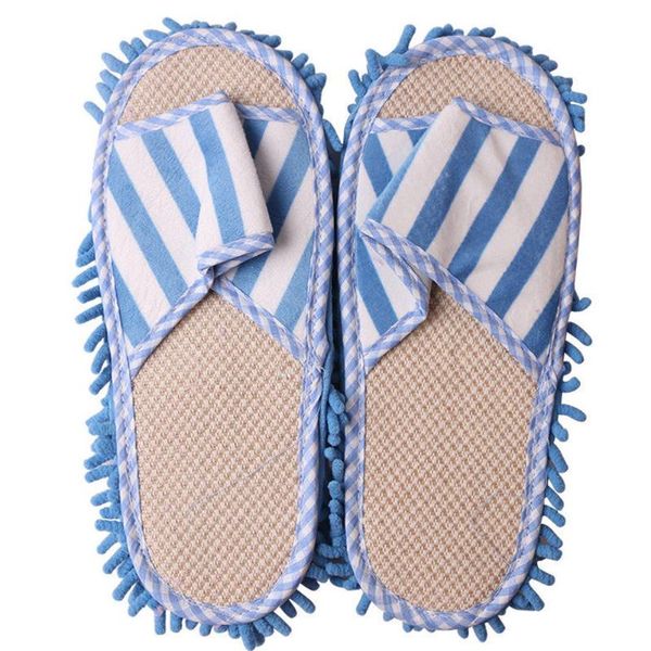 

striped coral fleece lazy dusting floor chenille polishing foot shoes cleaning washable home quick mop slippers, Black