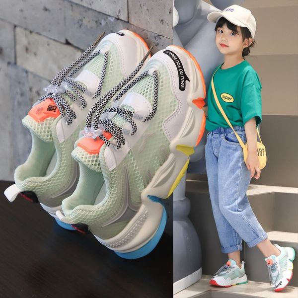 

i70e7 children's rainbow bottom daddy shoes women's summer 2020 new all-match medium and big children's online celebrity stud, Black
