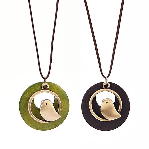 

bird wooden bead pendant vintage long necklace women christmas gift collares mujer woman jewelry statement necklaces & pendants, Silver