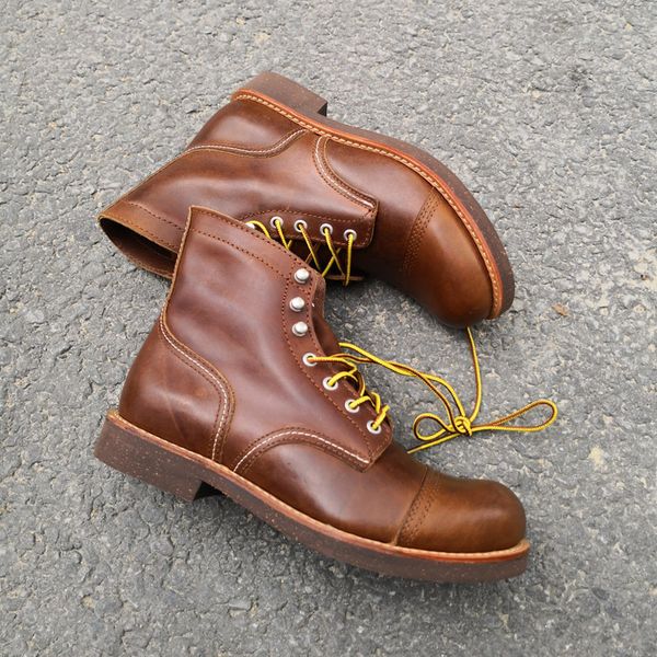 

high-end series 8111 red head layer cowhide goodyear handmade boots leather article delay with male money short, Black