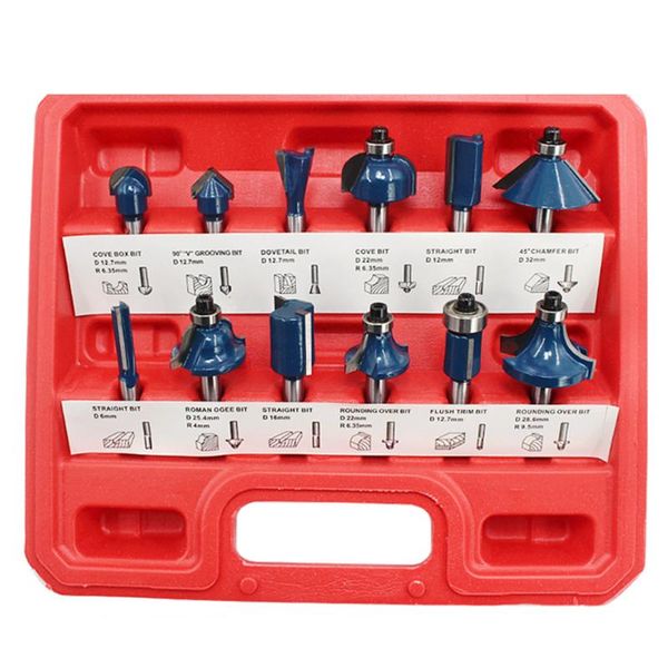 

router bit set of 15pcs 1/4 inch shank carbide tipped woodworking tool set with plastic case