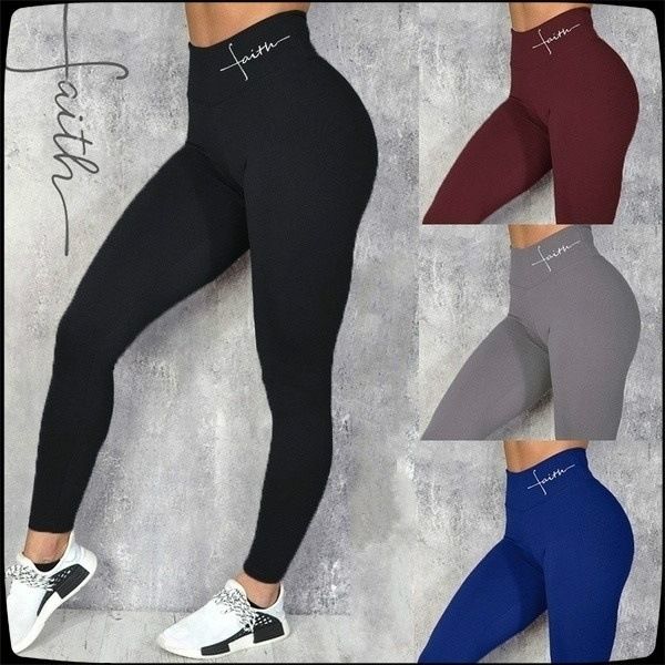 

letter printing hip stretch high yiwu waist letter tight pants tight pants printing leggings hip stretch high waist yiwu leggings, Black
