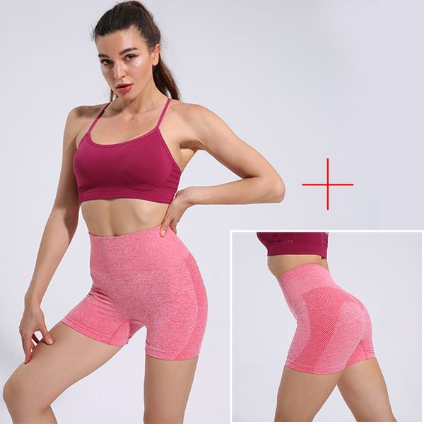 

summer yoga shorts running fitness gym clothing tight elastic leggings side mesh seamless sport shorts women solid color 2 piece, White;red