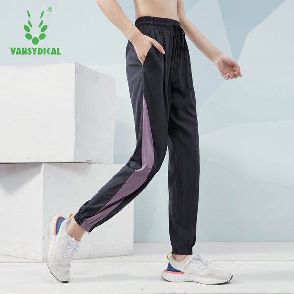 

vansydical jogging pant women color patchwork yoga sport gym breathable female running training fitness workout trousers casual, Black;blue