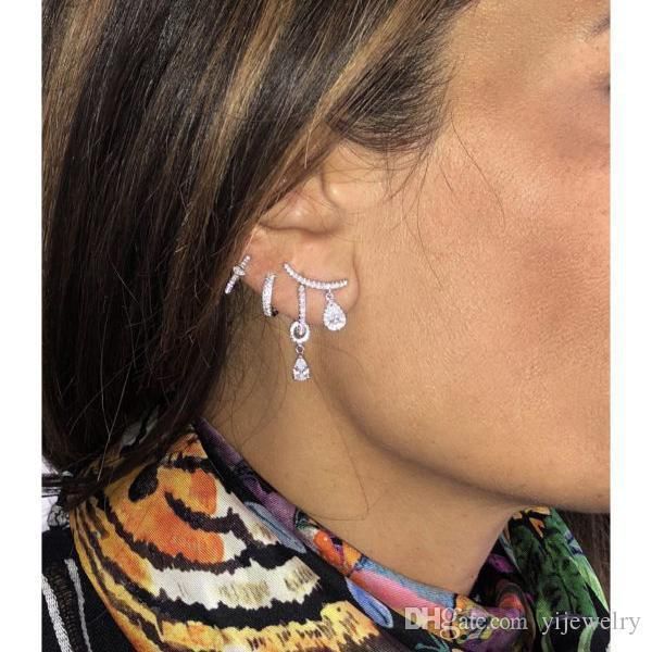 

colorful tear drop diamond cz drop charm earring long climber fashion elegance mulit piercing stud earrings, Golden;silver