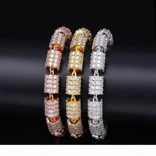 

2020 new luxury designer bling cubic zirconia bamboo chains bracelet for men rose gold mens hip hop night club rapper jewelry gifts for guys, Black
